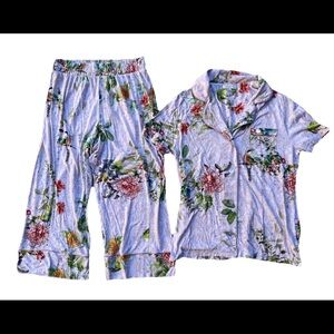Johnny Was Pajama Set Sz XS Pima Cotton Pink Floral Cropped Short Sleeve Boho